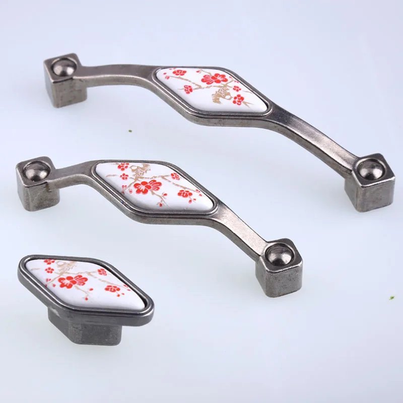 96 128mm retro rural Plum blossom ceramic kitchen cabinet cupboard door handles antique silver drawer tv cabinet pulls knobs 5"
96 128mm retro rural Plum blossom ceramic kitchen cabinet cupboard door handles antique silver drawer tv cabinet pulls knobs 5"