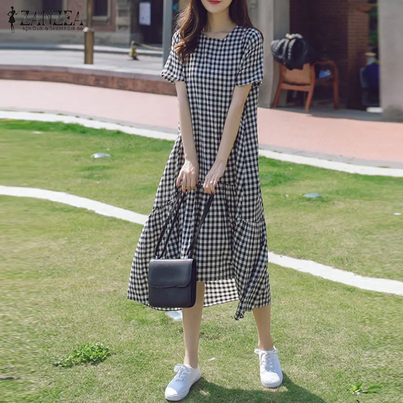 2019 ZANZEA Summer Dress Women Vintage Plaid Check Midi Dresses Casual Short Sleeve Vestido Ruffles Beach Sundress Robe Femme
2019 ZANZEA Summer Dress Women Vintage Plaid Check Midi Dresses Casual Short Sleeve Vestido Ruffles Beach Sundress Robe Femme