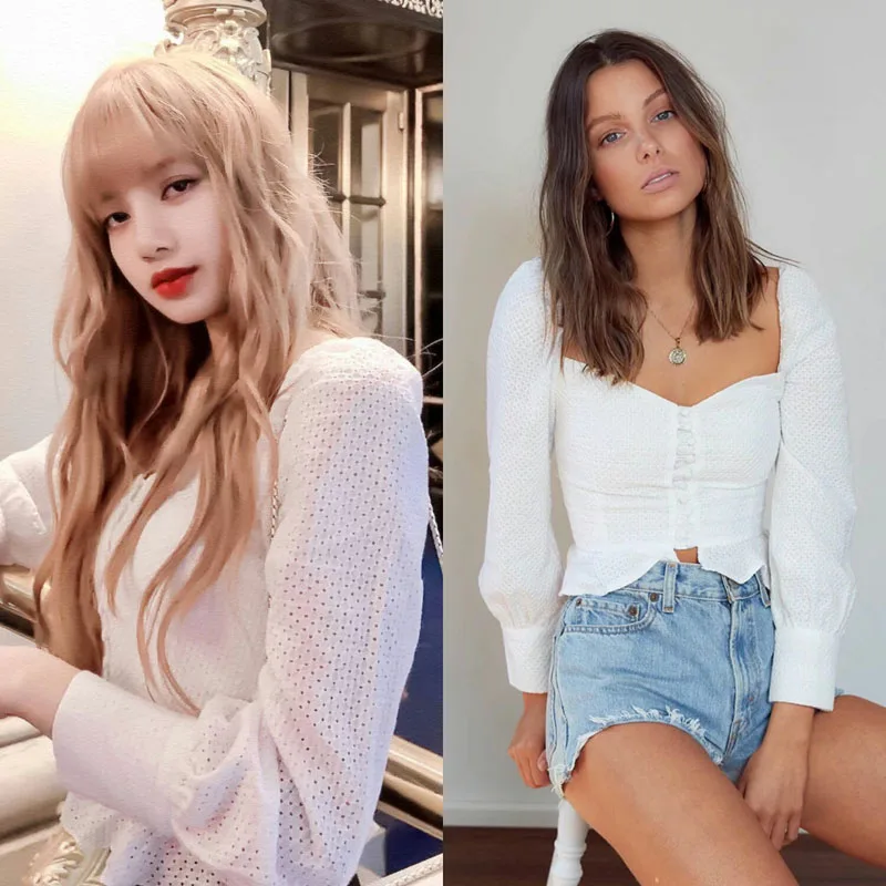 kpop Blackpink lisa 2019 white Harajuku style temperament long-sleeved Chiffon shirt women summer korean lotus leaf loose blouse
kpop Blackpink lisa 2019 white Harajuku style temperament long-sleeved Chiffon shirt women summer korean lotus leaf loose blouse