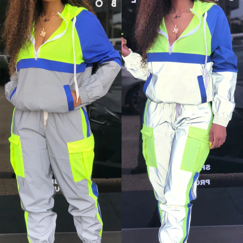 Women Tracksuits 2 Piece Set Reflective Zip Crop Jacket Pants Hip Hop Fashion Female Loose Neon Green Coat Trousers Plus Size
Women Tracksuits 2 Piece Set Reflective Zip Crop Jacket Pants Hip Hop Fashion Female Loose Neon Green Coat Trousers Plus Size