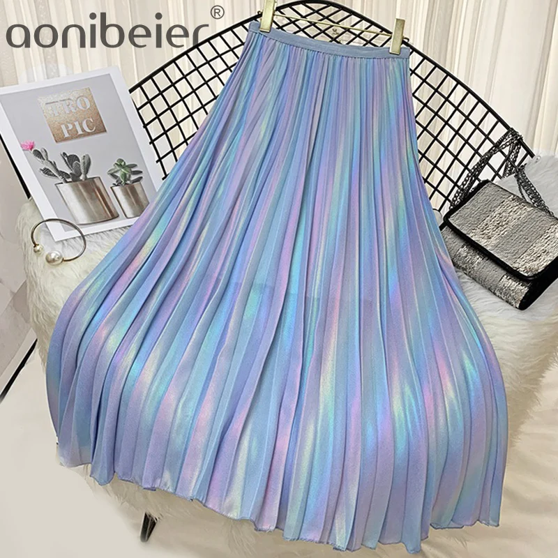 Aonibeier Fashion Shiny Rainbow Print Long Pleated Skirts Summer Elastic High Waist Skinny Causal Chiffon Women Midi Skirt
Aonibeier Fashion Shiny Rainbow Print Long Pleated Skirts Summer Elastic High Waist Skinny Causal Chiffon Women Midi Skirt