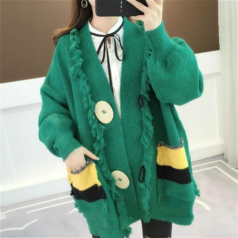 New 2019 Autumn Winter Loose Cardigan For Women Single Breasted Big Button Hit Color Oversize Jumper Plus Size Pull Femme Hiver
New 2019 Autumn Winter Loose Cardigan For Women Single Breasted Big Button Hit Color Oversize Jumper Plus Size Pull Femme Hiver