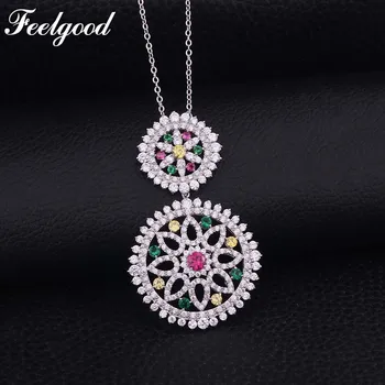Feelgood Luxury Bride Jewelry Micro Pave Multicolor AAA Cubic Zircon Necklace Double Round Flower Pendant Necklaces For Women
Feelgood Luxury Bride Jewelry Micro Pave Multicolor AAA Cubic Zircon Necklace Double Round Flower Pendant Necklaces For Women