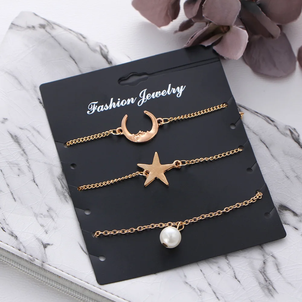 3 pcs/set Simulated Pearl Pendants Bracelets Sets Star Moon Link Chain Bracelet Set For Women Girls Anklets Gold Color Bangle
3 pcs/set Simulated Pearl Pendants Bracelets Sets Star Moon Link Chain Bracelet Set For Women Girls Anklets Gold Color Bangle