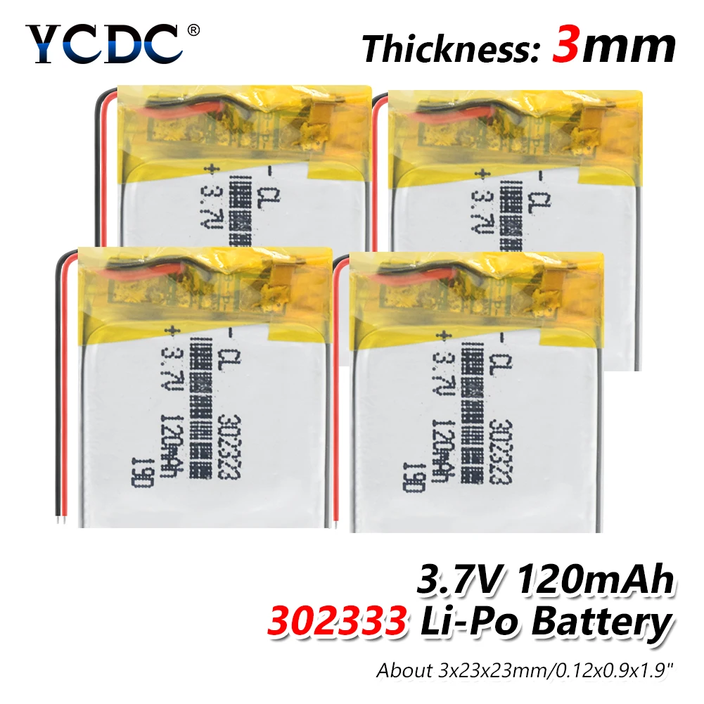 lithium polymer battery 302323 120mAh 3.7V Bluetooth MP3 MP4 Smart Watch wireless card audio recorder Rechargeable Li-ion Cell
lithium polymer battery 302323 120mAh 3.7V Bluetooth MP3 MP4 Smart Watch wireless card audio recorder Rechargeable Li-ion Cell
