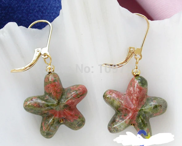 ry00252 Hand-carved 20mm star Unakite green red stone dangle Earring 14k
ry00252 Hand-carved 20mm star Unakite green red stone dangle Earring 14k