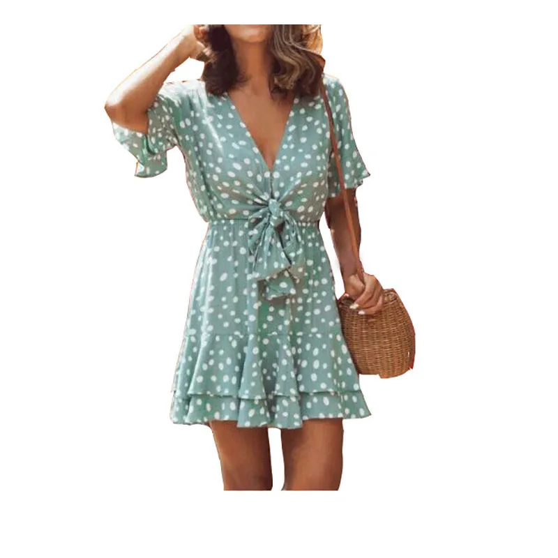 Fashion 2019 Summer Ruffles Polka Dot Printed Dress Bows V Neck Short Sleeve Boho Beach Dress Bohemian Ladies Mini Dress
Fashion 2019 Summer Ruffles Polka Dot Printed Dress Bows V Neck Short Sleeve Boho Beach Dress Bohemian Ladies Mini Dress