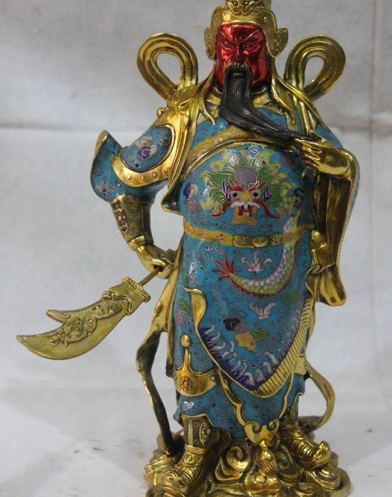 13" Chinese Pure Bronze Cloisonne Enamel Gild Dragon GuanGong GuanYu Ares Statue
13" Chinese Pure Bronze Cloisonne Enamel Gild Dragon GuanGong GuanYu Ares Statue
