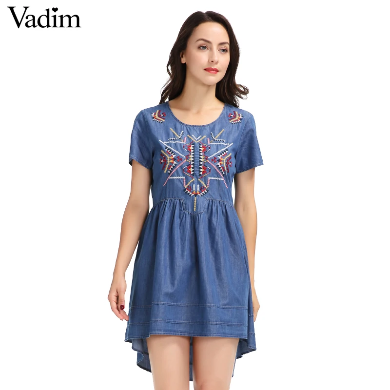 women vintage geometric embroidery tencel dress European style summer casual asymmetrical denim dresses vestidos QZ2498 
women vintage geometric embroidery tencel dress European style summer casual asymmetrical denim dresses vestidos QZ2498