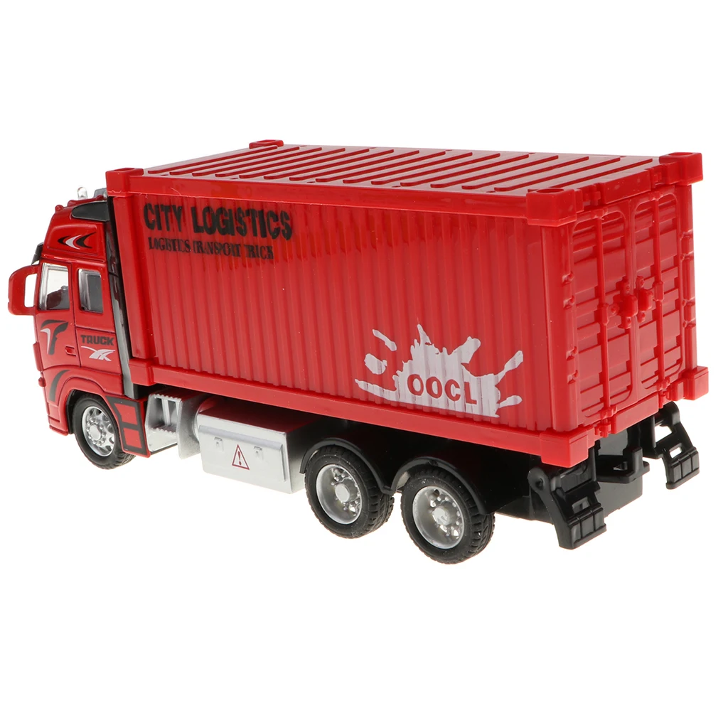 1:18 Scale Diecast Container Truck Construction Vehicle Car Model Kids Toy - Red 1:18 Scale Diecast Container Truck Construction Vehicle Car Model Kids Toy - Red
