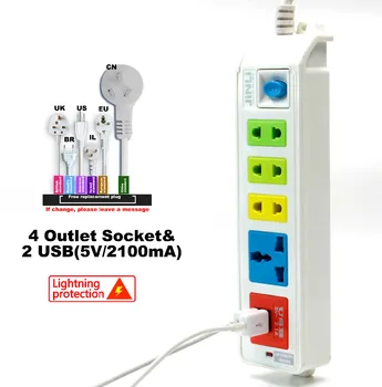 BR IL AU US UK EU plug Universal 4 Outlet Power Socket & 2 USB socket with Portable
BR IL AU US UK EU plug Universal 4 Outlet Power Socket & 2 USB socket with Portable