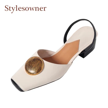 Big Metal Button Decor Genuine Leather Women Spring Summer Slingback Shoes Square Toe Chunky Heel Pumps Casual Black Brown Shoes
Big Metal Button Decor Genuine Leather Women Spring Summer Slingback Shoes Square Toe Chunky Heel Pumps Casual Black Brown Shoes