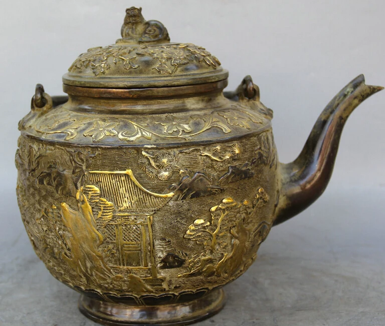 Elegant old S2121 9" Chinese palace Bronze Gild Beast plum blossom Tree house Wine Tea Pot Flagon statue
Elegant old S2121 9" Chinese palace Bronze Gild Beast plum blossom Tree house Wine Tea Pot Flagon statue
