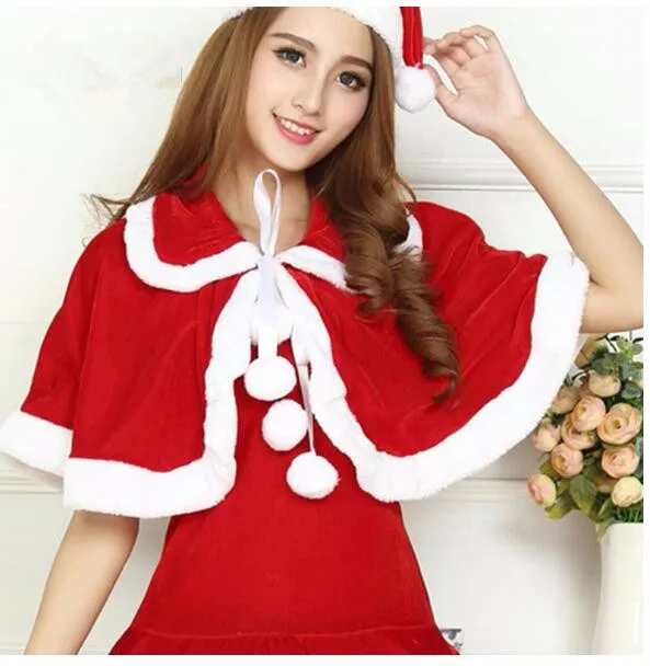 2022 New Arrival Christmas Cape Red Fantasy Santa Claus for women Party Gown Shawl Winter short Cloak |