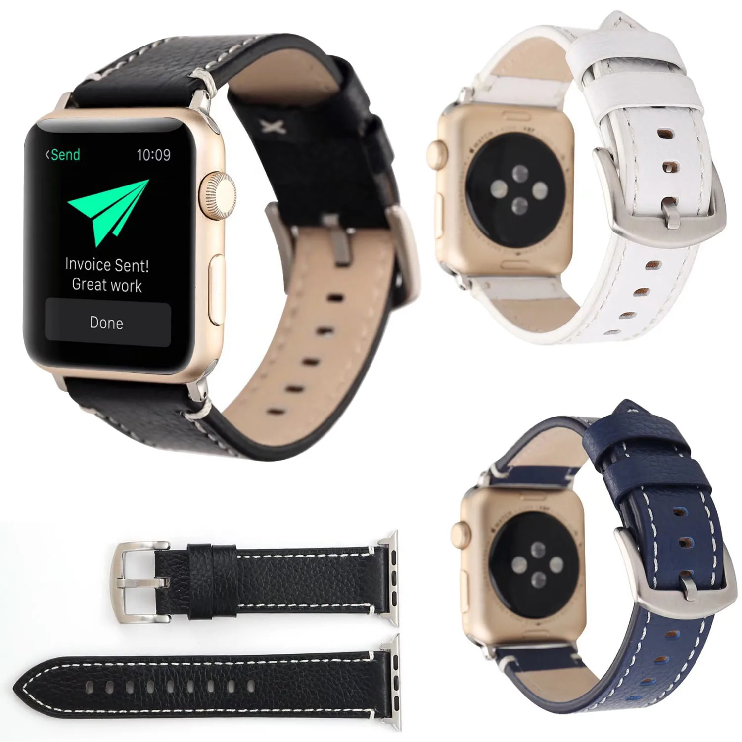 

DAHASE Litchi Genuine Leather Watch Band for Apple Watch Series 3 Strap Belt Wristband for iWatch 1/2/3 Bracelet 42mm 38mm