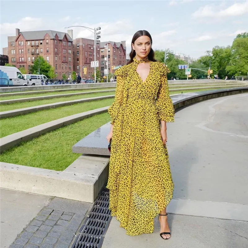 Luxury Designer Brand Dress for Women Runway Sexy V Neck Hollow Out Ruffles Leopard Printed Asymmetrical Chiffon Dress
Luxury Designer Brand Dress for Women Runway Sexy V Neck Hollow Out Ruffles Leopard Printed Asymmetrical Chiffon Dress