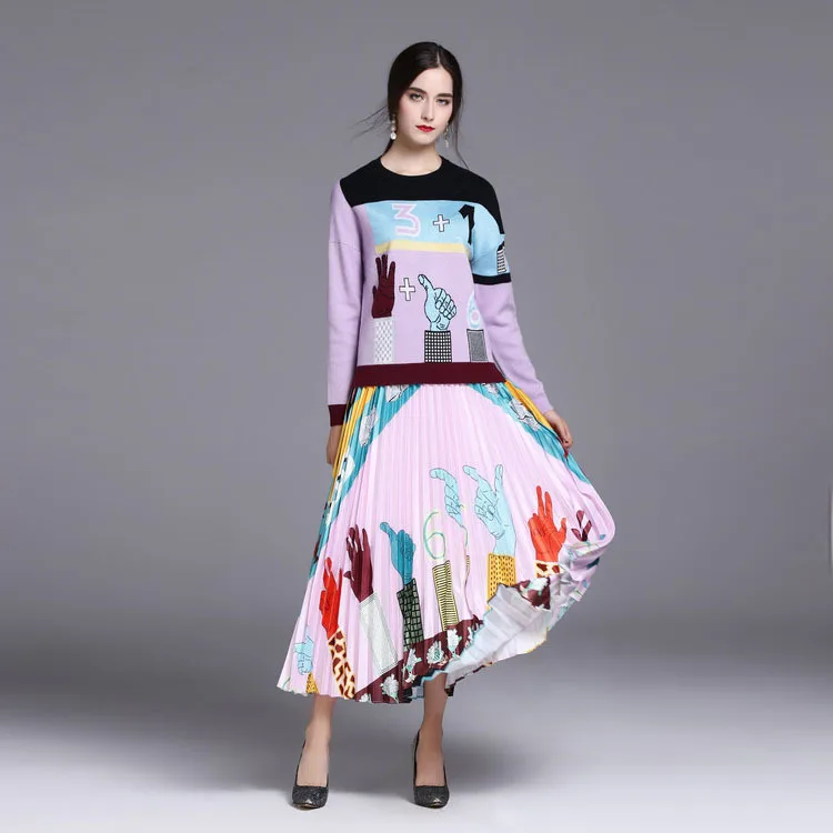 High Quality 2019 Fall Brand New Fashion Knit Top Print Pleated Women's Set Free Shipping 
High Quality 2019 Fall Brand New Fashion Knit Top Print Pleated Women's Set Free Shipping