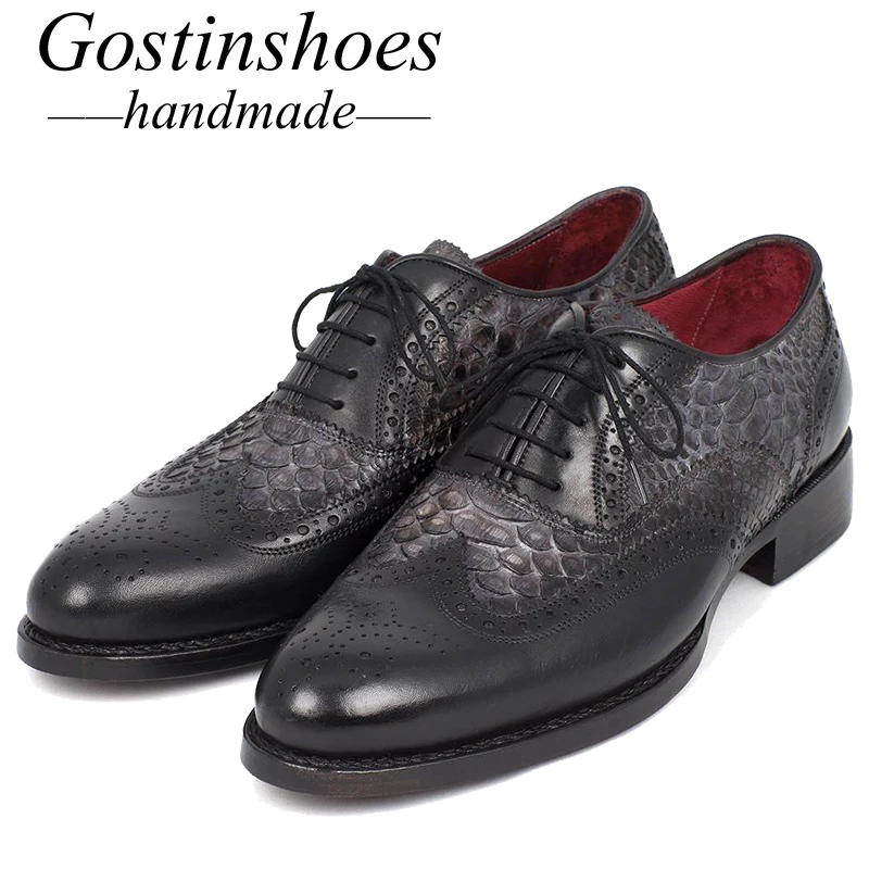 GOSTINSHOES HANDMADE Goodyear Welted Mens Brogues Oxfords Cut Out Wing Tip Snakeskin Cow Leather Dress Formal Shoes Men SCF32
GOSTINSHOES HANDMADE Goodyear Welted Mens Brogues Oxfords Cut Out Wing Tip Snakeskin Cow Leather Dress Formal Shoes Men SCF32