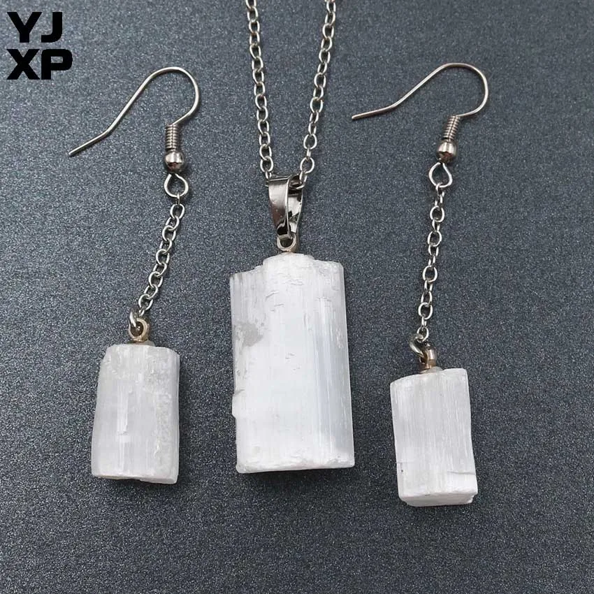 YJXP Unique Natural Raw Stone Pendant Necklace Irregular Column Gypsum Selenite Stick Wands Drop Earrings Creative Jewelry Sets
YJXP Unique Natural Raw Stone Pendant Necklace Irregular Column Gypsum Selenite Stick Wands Drop Earrings Creative Jewelry Sets