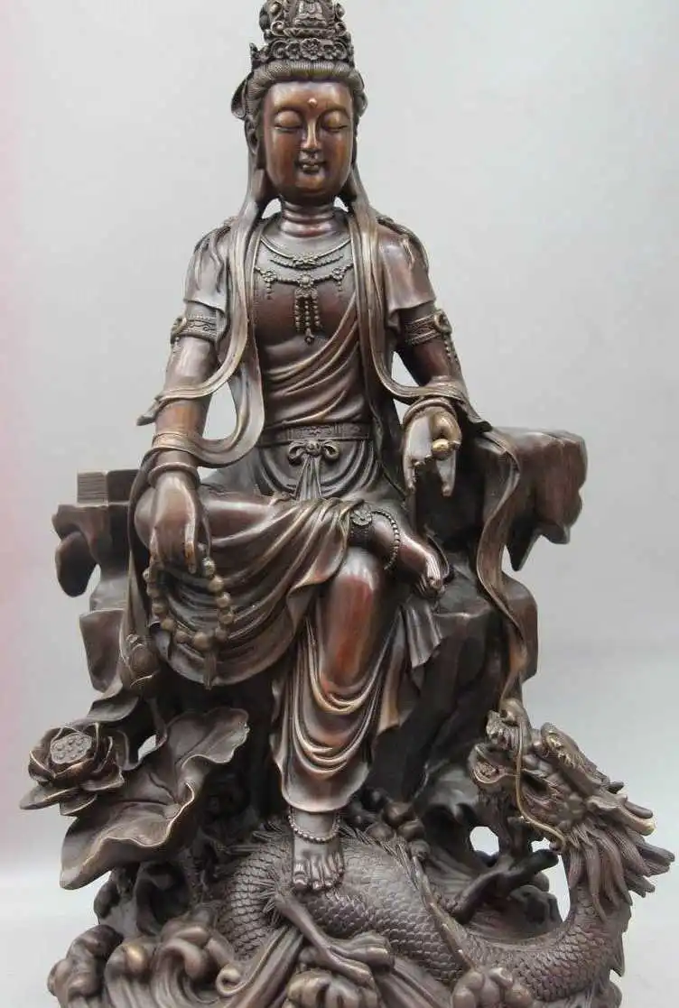 China Buddhism Copper Bronze Deagon Lotus Comfortable Guanyin Kwan-yin Statue
China Buddhism Copper Bronze Deagon Lotus Comfortable Guanyin Kwan-yin Statue