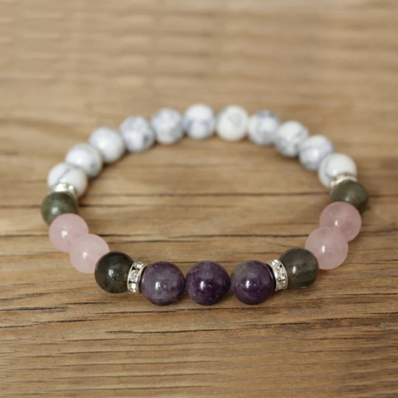 Healing Stone Jewelry Howlite Bracelet For Girlfriend Labradorite Amethysts Rose Q-uartz Beaded Bracelet Gift For Women
Healing Stone Jewelry Howlite Bracelet For Girlfriend Labradorite Amethysts Rose Q-uartz Beaded Bracelet Gift For Women