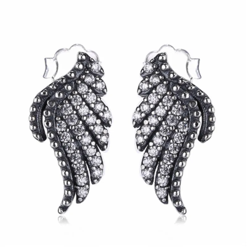 925 Sterling Silver Angel Wings CZ Ear Climber Stud Earrings For Women Girls Jewelry Orecchini Aros Aretes Jacket oorbellen | Украшения и