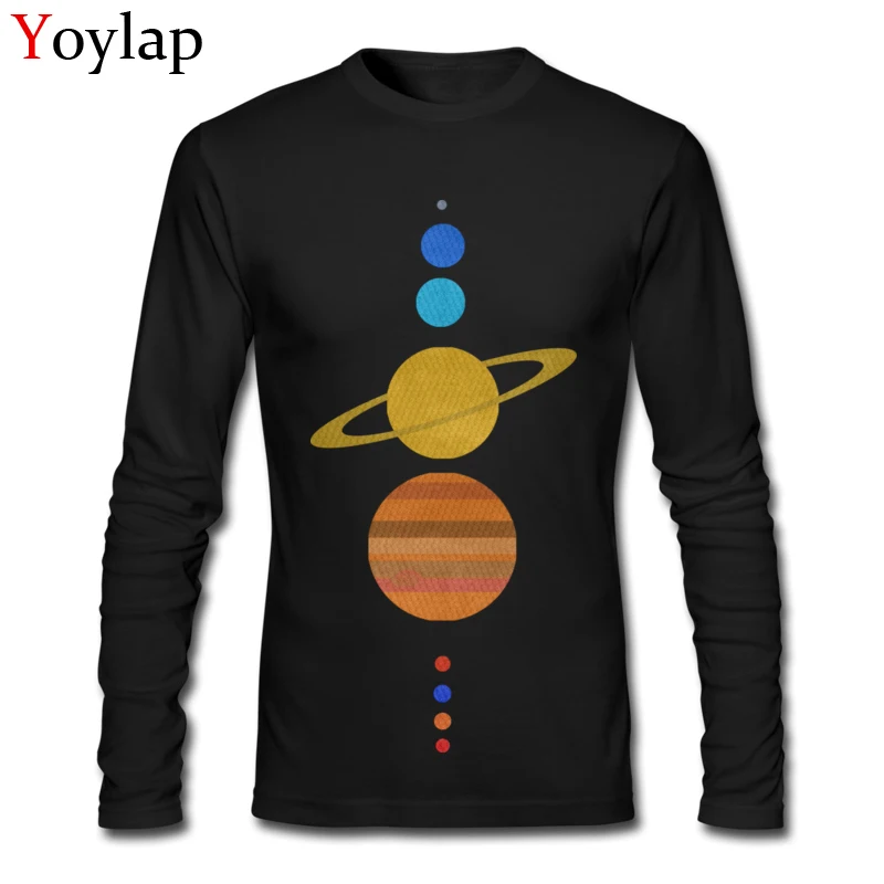 Rife Slim Fit Summer Minimalist solar system Long Sleeve T-Shirt All Cotton Crew Neck Student Tops Shirts Casual Tee-Shirts Minimalist solar system black