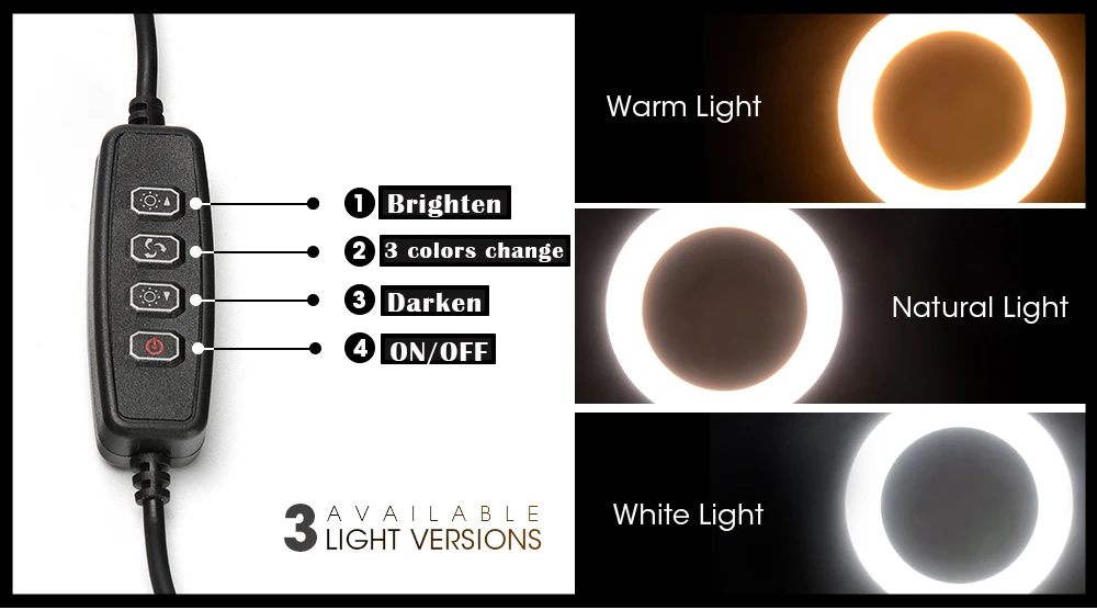 Photography LED Selfie Ring Light 16/26cm three-speed Stepless Lighting Dimmable With Cradle Head For Makeup Video Live Studio Photography LED Selfie Ring Light 16/26cm three-speed Stepless Lighting Dimmable With Cradle Head For Makeup Video Live Studio