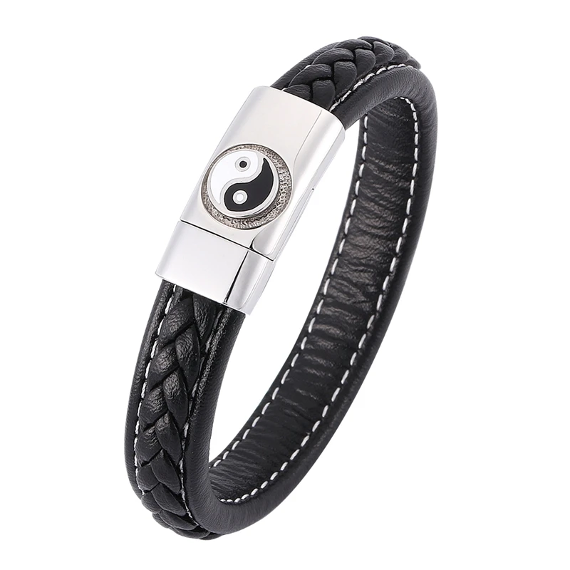 Chinese Style Tai Chi Ying Yang Bracelet Men Black Braided Leather Wristband Bracelet Male Punk Jewelry Magnetic Buckle SP0352
Chinese Style Tai Chi Ying Yang Bracelet Men Black Braided Leather Wristband Bracelet Male Punk Jewelry Magnetic Buckle SP0352