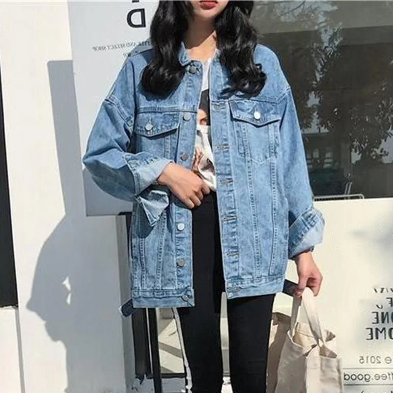Long Sleeve Jeans Long Women's Denim Jacket Button Pocket Solid Wide Women Autumn Jackets Classsical Streetwear Coat Female
Long Sleeve Jeans Long Women's Denim Jacket Button Pocket Solid Wide Women Autumn Jackets Classsical Streetwear Coat Female