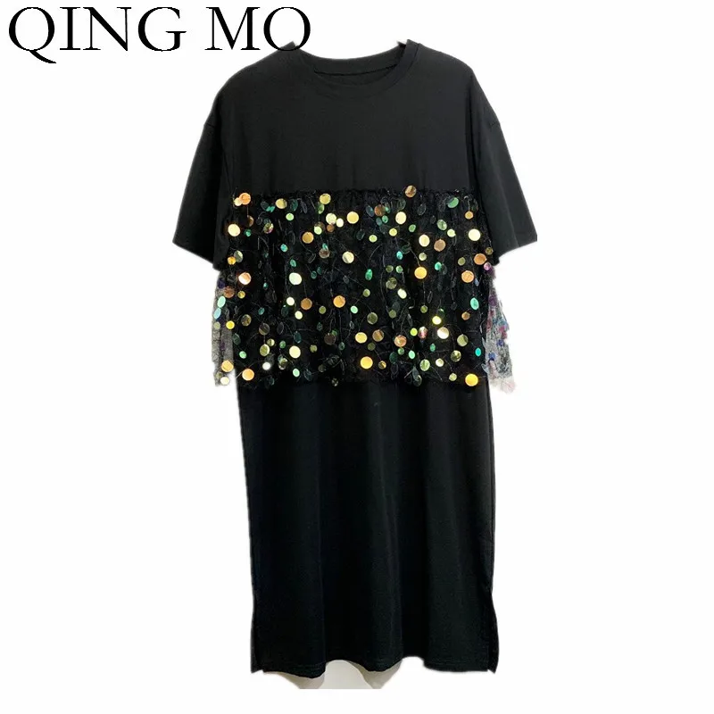 QING MO Women Black Sequin Dress Women Summer T Shirt Dress Women Short Sleeve Knee-Length Dress 2019 Hot ZQY1067
QING MO Women Black Sequin Dress Women Summer T Shirt Dress Women Short Sleeve Knee-Length Dress 2019 Hot ZQY1067