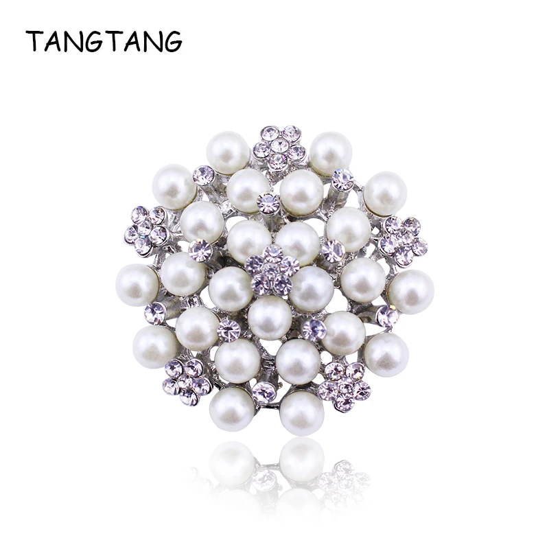 

TANGTANG Pearl Brooches Classic Mothers' Brooch Pin Rhinestone Petal Brooch Silver Tone Scarf Pins Jewelry Flower Brooches Pins