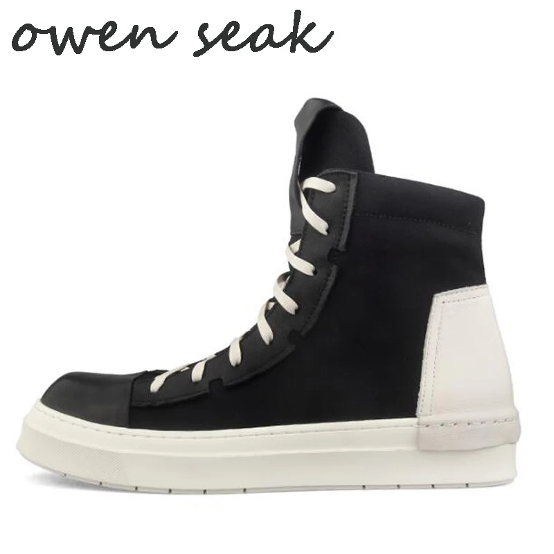 

Owen Seak Arrival Men Casual Canvas Shoes High-TOP Lace Up Zip Ankle Luxury Trainers Sneaker Rock Boots Brand Flats Black Shoes