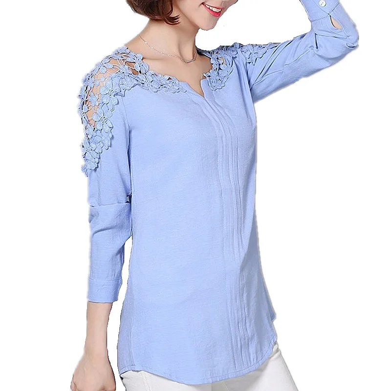 Women Blouses Shirts 2019 New Lace Blouse Long Sleeve V-Neck Floral Lace Casual Tops Linen Cotton Shirts Plus Size Ladies Tops
Women Blouses Shirts 2019 New Lace Blouse Long Sleeve V-Neck Floral Lace Casual Tops Linen Cotton Shirts Plus Size Ladies Tops