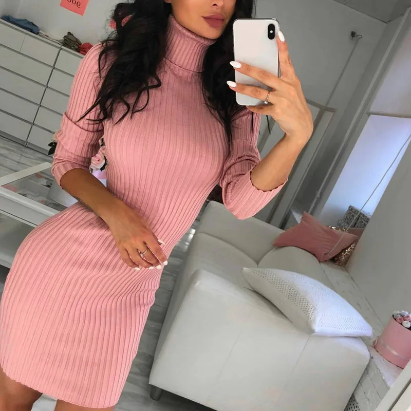 Laamei New Women Turtleneck Knit Rib Mini Dresses Autumn Winter Long Sleeve Warm Sweater Dress Sexy Elastic Slim Bodycon Dress
Laamei New Women Turtleneck Knit Rib Mini Dresses Autumn Winter Long Sleeve Warm Sweater Dress Sexy Elastic Slim Bodycon Dress