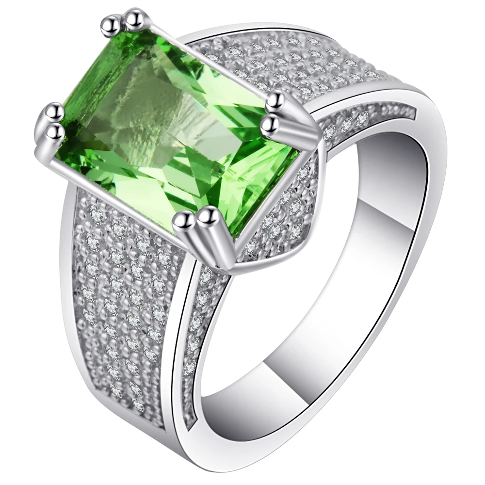 Фото Seanlov светильник зеленое роскошное кольцо модное белое золото ювелирное изделие