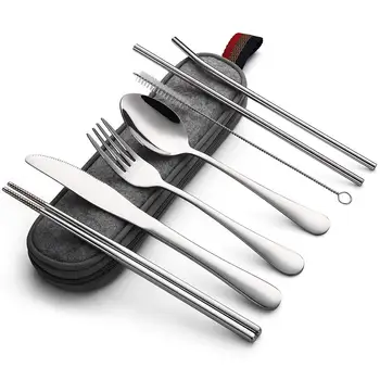 Stainless Steel Dinnerware Set Travel Camping Cutlery Set Reusable Silverware with Spoon Fork Chopsticks Straw and Portable Case
Stainless Steel Dinnerware Set Travel Camping Cutlery Set Reusable Silverware with Spoon Fork Chopsticks Straw and Portable Case
