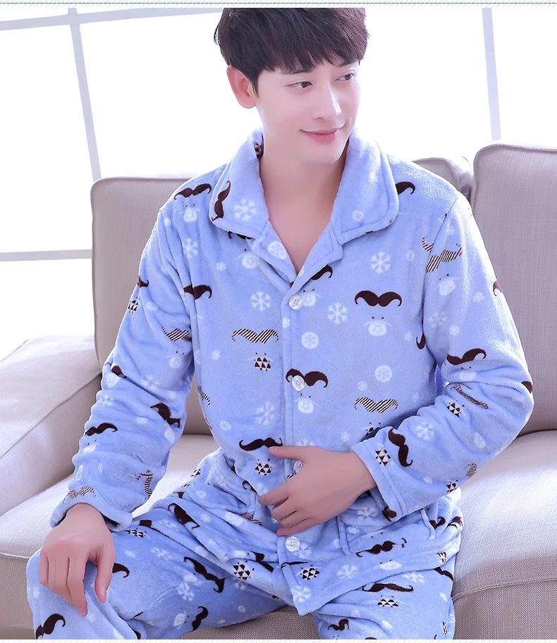 Adult Pajamas 2pcs Men's Long Sleeve Thickened Flannel Homewear Male Coral Fleece Casual Nighwear Navy Blue Cardigan D-2072
Adult Pajamas 2pcs Men's Long Sleeve Thickened Flannel Homewear Male Coral Fleece Casual Nighwear Navy Blue Cardigan D-2072