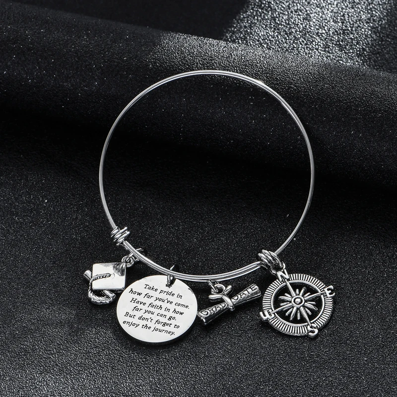 12PC/Lot 'Take Pride In How Far You've Come...' Graduation Bangle Bracelet Stainless Steel Compass Bachelor Cap Graduate Jewelry
12PC/Lot 'Take Pride In How Far You've Come...' Graduation Bangle Bracelet Stainless Steel Compass Bachelor Cap Graduate Jewelry