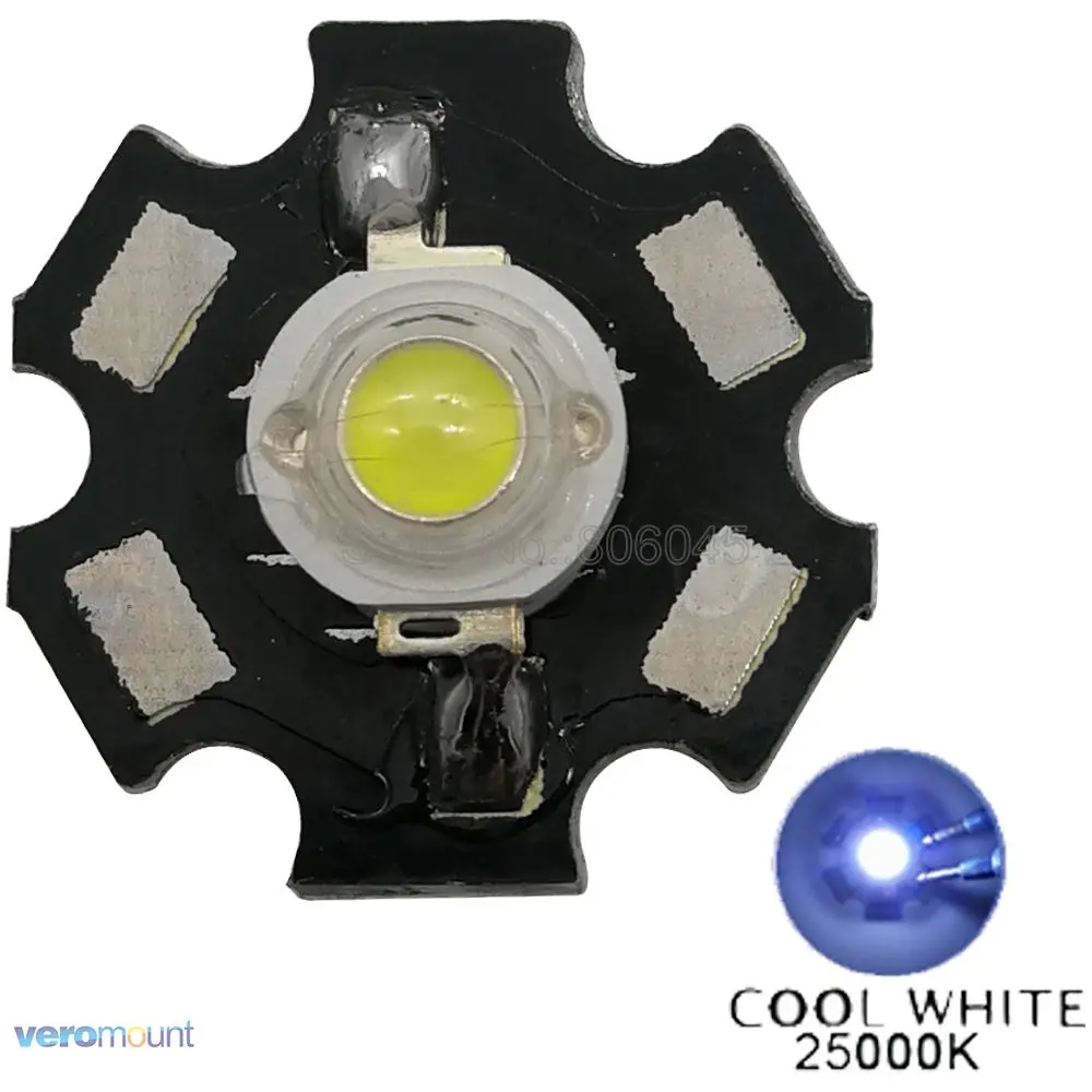 

10PCS 3W Cool White High Power LED Bead Emitter DC3.6-3.8V 700mA 160-180LM 25000K - 30000K with 20mm Star Platine Heatsink