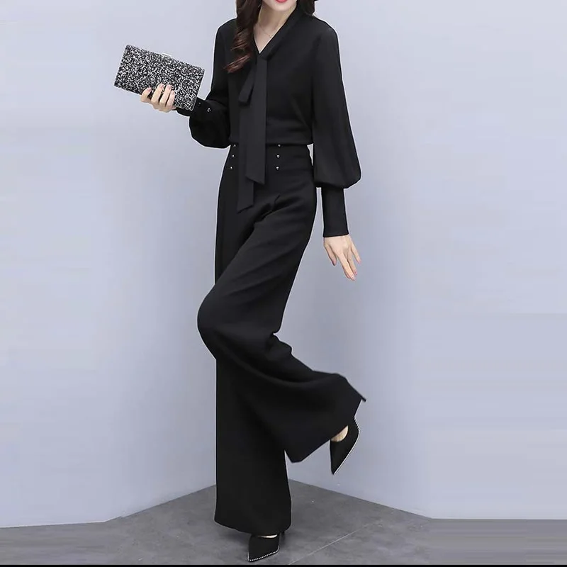 2019 New Fashion Elegant Lady Work Wear Black Pant Suits 2 Piece Set Women Long Sleeve Blouse And Wide Leg Pants Suit Set
2019 New Fashion Elegant Lady Work Wear Black Pant Suits 2 Piece Set Women Long Sleeve Blouse And Wide Leg Pants Suit Set