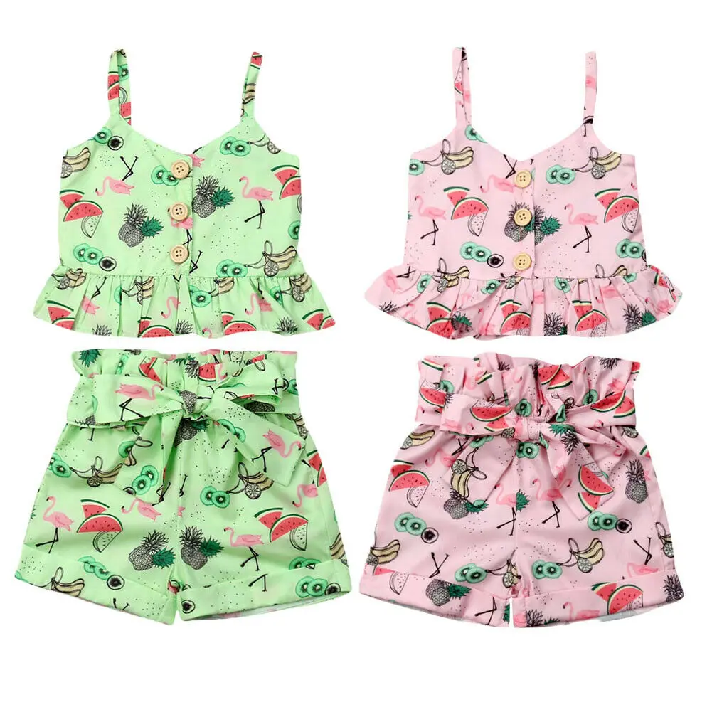 1-5Y Summer Kids Baby Girl Floral Tank Tops Bowknot High Waist Shorts Pant Bottom 2PCS Girls Clothing Set