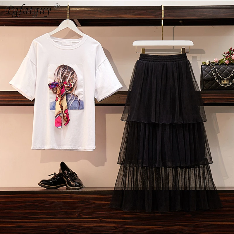 New 2019 Women's Summer Lady Head Print O Neck Short Sleeve T-Shirt Mesh Ruffle Long Skirt Two Piece Set Outfits White Pink Blue
New 2019 Women's Summer Lady Head Print O Neck Short Sleeve T-Shirt Mesh Ruffle Long Skirt Two Piece Set Outfits White Pink Blue