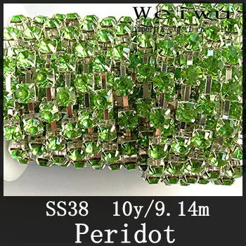 High Quality Shiny 38ss 8.0-8.2mm 10 Yards Silver Base Peridot Strass Sew On Rhinestone Chain
High Quality Shiny 38ss 8.0-8.2mm 10 Yards Silver Base Peridot Strass Sew On Rhinestone Chain
