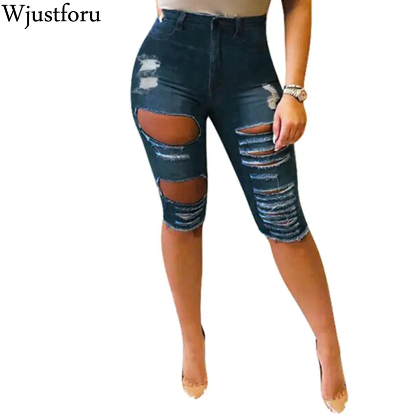 Wjustforu Sexy Hole Short Jeans Women Elastic Destroyed Elegant Ripped Club Denim Pants Female Knee Length Jeans Pants Vestidos
Wjustforu Sexy Hole Short Jeans Women Elastic Destroyed Elegant Ripped Club Denim Pants Female Knee Length Jeans Pants Vestidos