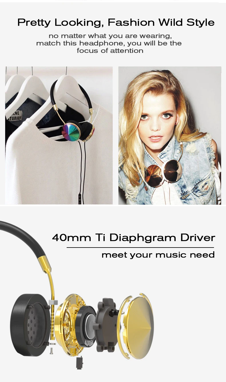Liboer Beautiful Headphones Dynamic Headband Rose Gold Headphones with Mic Wired Headset for Mobile Phone On-ear Headphone 04