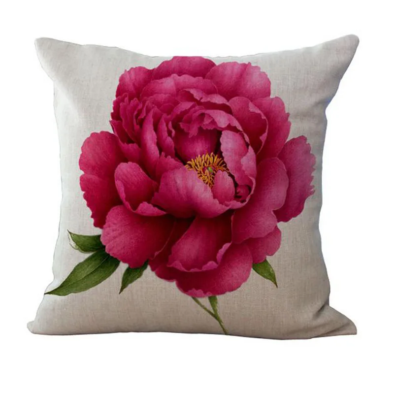 18" Pillowcase 3D Rose Printed Cushions Linen Cushion Cover Throw Pillow Case For Living Room Bed Room Flower Peony Small Fresh 14
