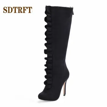 SDTRFT Stilettos 12cm thin heels Knee-High boots Flounces Flock shoes Woman Crossdresser Botas Ladies pumps Plus:35-41 42 43
SDTRFT Stilettos 12cm thin heels Knee-High boots Flounces Flock shoes Woman Crossdresser Botas Ladies pumps Plus:35-41 42 43