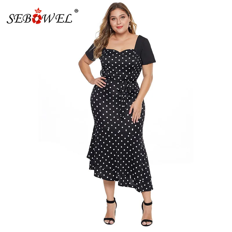 SEBOWEL Plus Size Polka Dot Flare Short Sleeve Dress Woman Elegant 2019 Summer Party Sweetheart Neckline Curve Classic Dresses
SEBOWEL Plus Size Polka Dot Flare Short Sleeve Dress Woman Elegant 2019 Summer Party Sweetheart Neckline Curve Classic Dresses
