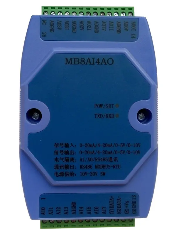 0-20MA/4-20MA/0-5V/0-10V Analog Input and Output Acquisition Module RS485 MODBUS MB8AI4AO
0-20MA/4-20MA/0-5V/0-10V Analog Input and Output Acquisition Module RS485 MODBUS MB8AI4AO